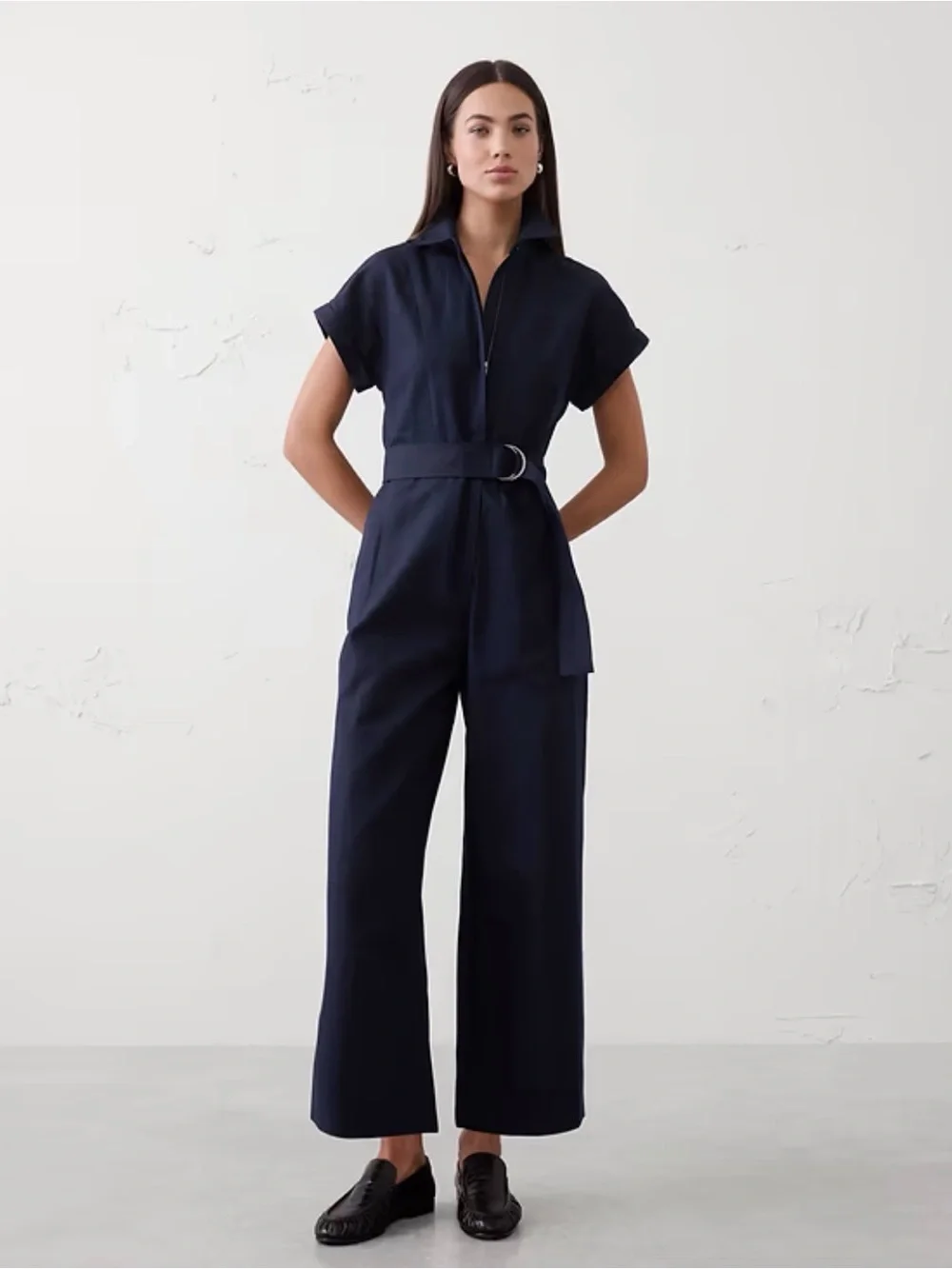 Banana Republic Navy Linen Blend Jumpsuit in Medium TALL